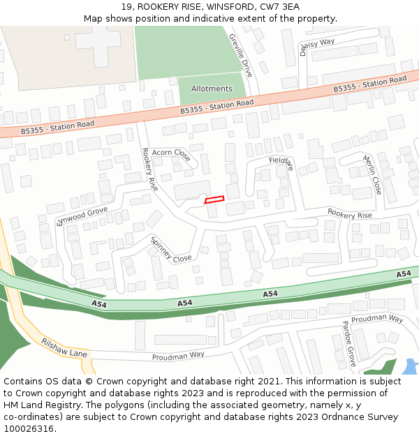 19, ROOKERY RISE, WINSFORD, CW7 3EA: Location map and indicative extent of plot
