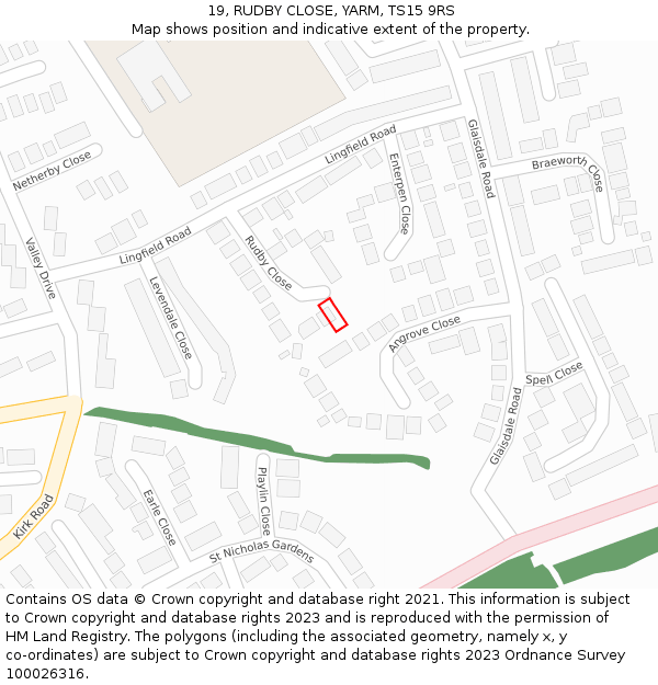 19, RUDBY CLOSE, YARM, TS15 9RS: Location map and indicative extent of plot