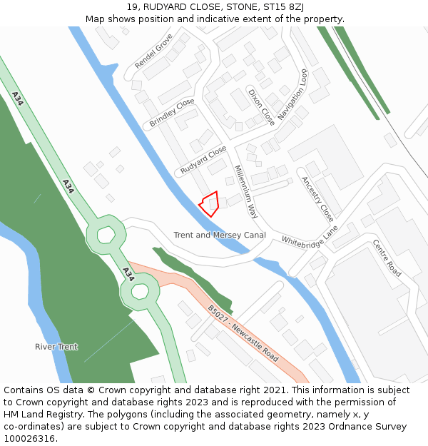 19, RUDYARD CLOSE, STONE, ST15 8ZJ: Location map and indicative extent of plot