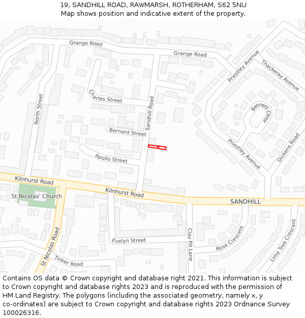19, SANDHILL ROAD, RAWMARSH, ROTHERHAM, S62 5NU: Location map and indicative extent of plot