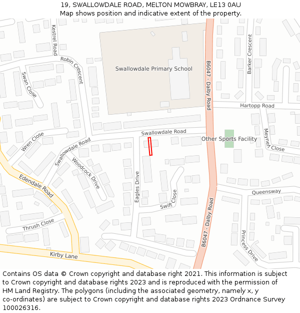 19, SWALLOWDALE ROAD, MELTON MOWBRAY, LE13 0AU: Location map and indicative extent of plot