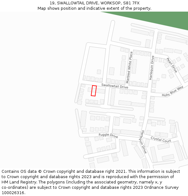 19, SWALLOWTAIL DRIVE, WORKSOP, S81 7FX: Location map and indicative extent of plot
