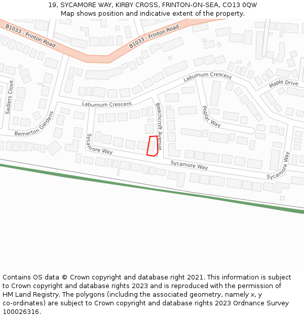 19, SYCAMORE WAY, KIRBY CROSS, FRINTON-ON-SEA, CO13 0QW: Location map and indicative extent of plot