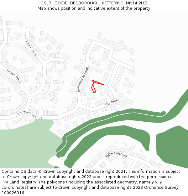 19, THE RIDE, DESBOROUGH, KETTERING, NN14 2HZ: Location map and indicative extent of plot