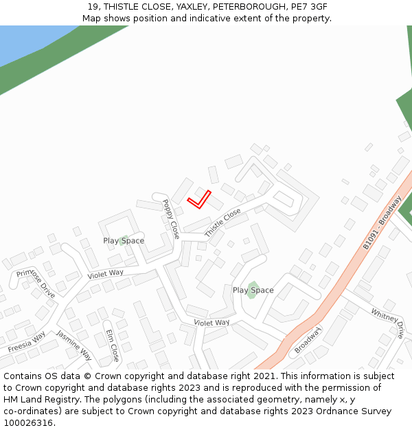 19, THISTLE CLOSE, YAXLEY, PETERBOROUGH, PE7 3GF: Location map and indicative extent of plot