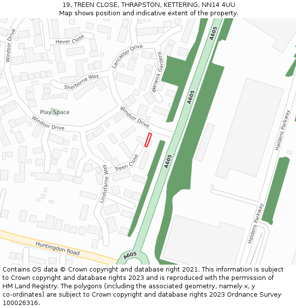 19, TREEN CLOSE, THRAPSTON, KETTERING, NN14 4UU: Location map and indicative extent of plot