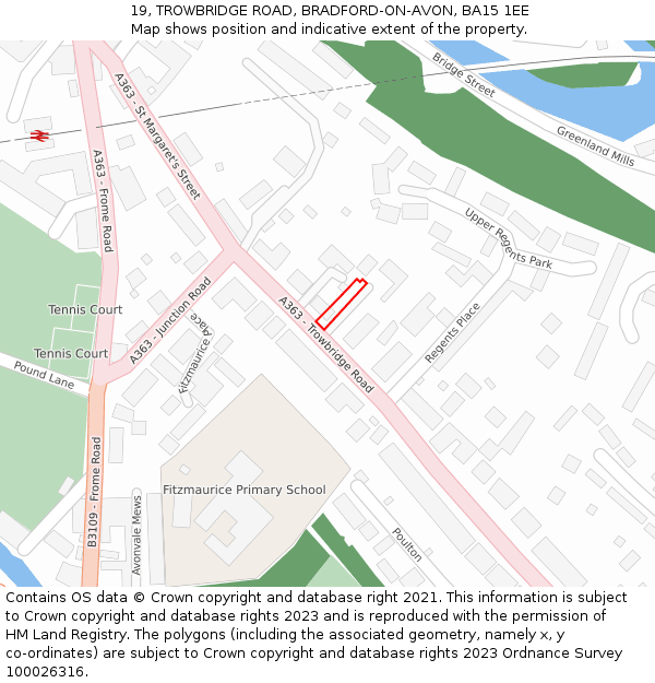 19, TROWBRIDGE ROAD, BRADFORD-ON-AVON, BA15 1EE: Location map and indicative extent of plot