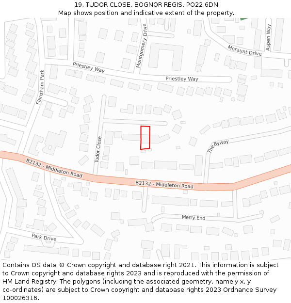 19, TUDOR CLOSE, BOGNOR REGIS, PO22 6DN: Location map and indicative extent of plot