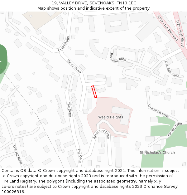 19, VALLEY DRIVE, SEVENOAKS, TN13 1EG: Location map and indicative extent of plot