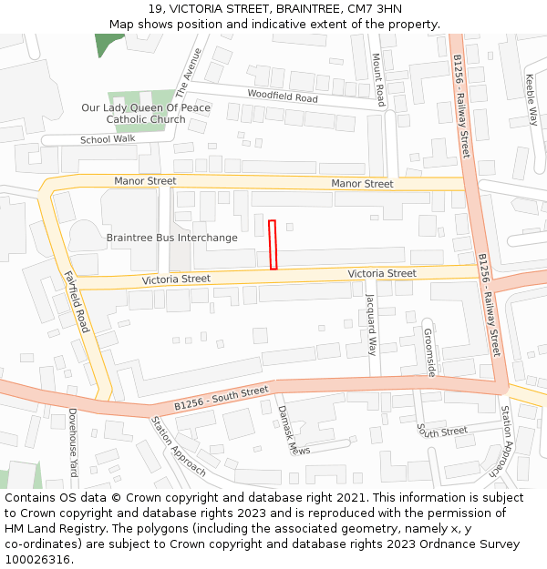 19, VICTORIA STREET, BRAINTREE, CM7 3HN: Location map and indicative extent of plot