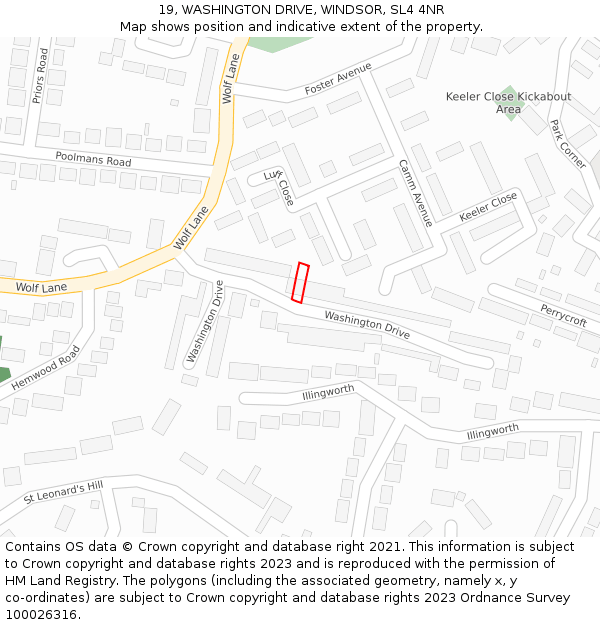 19, WASHINGTON DRIVE, WINDSOR, SL4 4NR: Location map and indicative extent of plot