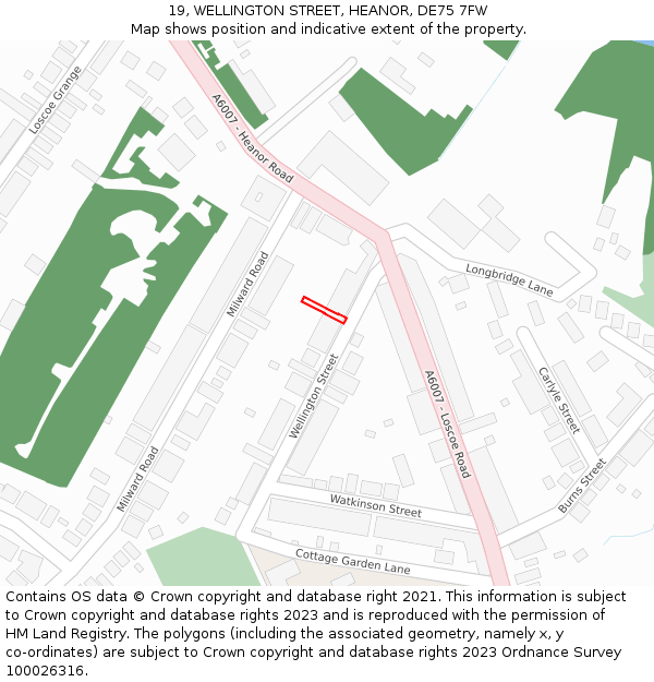 19, WELLINGTON STREET, HEANOR, DE75 7FW: Location map and indicative extent of plot