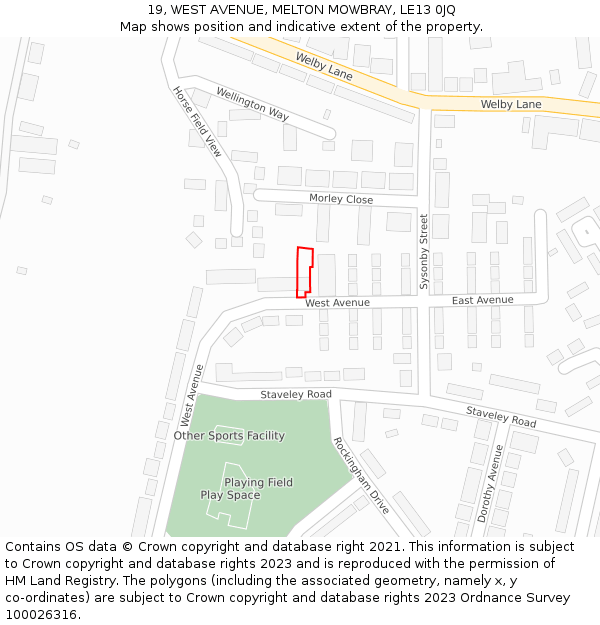 19, WEST AVENUE, MELTON MOWBRAY, LE13 0JQ: Location map and indicative extent of plot