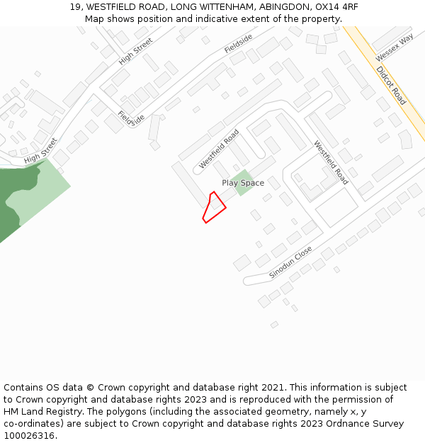 19, WESTFIELD ROAD, LONG WITTENHAM, ABINGDON, OX14 4RF: Location map and indicative extent of plot