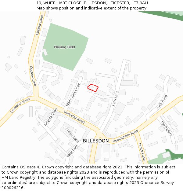 19, WHITE HART CLOSE, BILLESDON, LEICESTER, LE7 9AU: Location map and indicative extent of plot