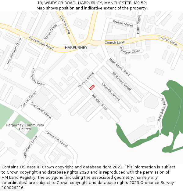 19, WINDSOR ROAD, HARPURHEY, MANCHESTER, M9 5PJ: Location map and indicative extent of plot
