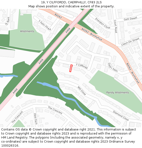 19, Y CILFFORDD, CAERPHILLY, CF83 2LS: Location map and indicative extent of plot