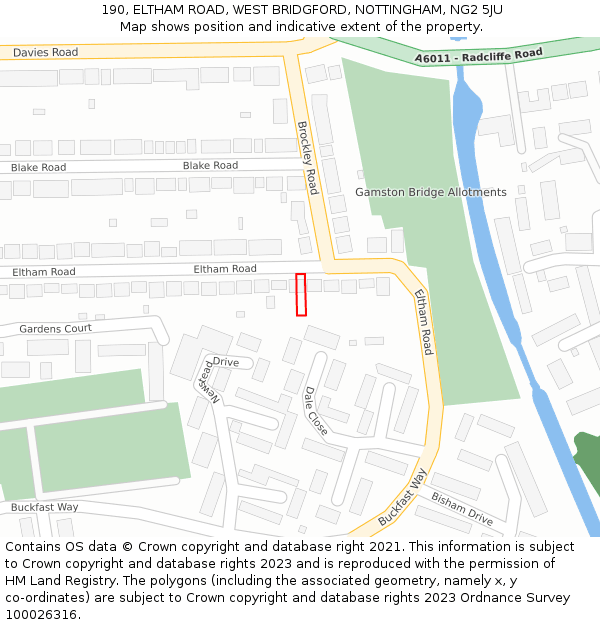 190, ELTHAM ROAD, WEST BRIDGFORD, NOTTINGHAM, NG2 5JU: Location map and indicative extent of plot