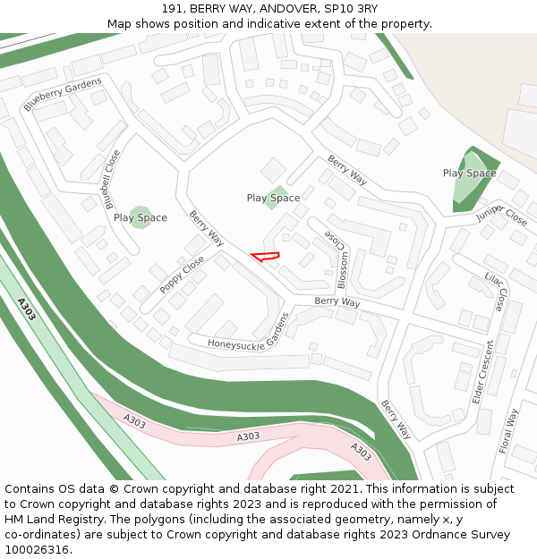 191, BERRY WAY, ANDOVER, SP10 3RY: Location map and indicative extent of plot