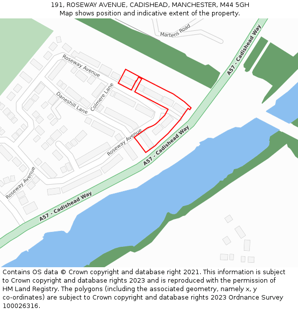 191, ROSEWAY AVENUE, CADISHEAD, MANCHESTER, M44 5GH: Location map and indicative extent of plot