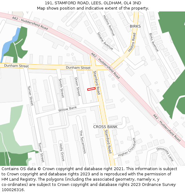 191, STAMFORD ROAD, LEES, OLDHAM, OL4 3ND: Location map and indicative extent of plot