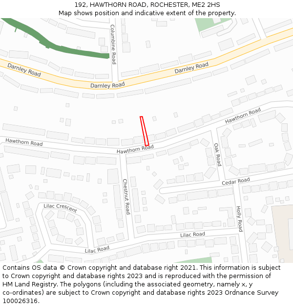 192, HAWTHORN ROAD, ROCHESTER, ME2 2HS: Location map and indicative extent of plot