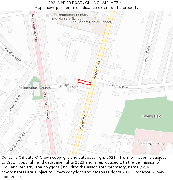 192, NAPIER ROAD, GILLINGHAM, ME7 4HJ: Location map and indicative extent of plot