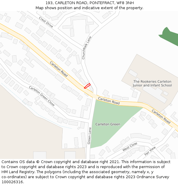 193, CARLETON ROAD, PONTEFRACT, WF8 3NH: Location map and indicative extent of plot