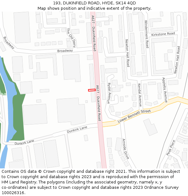 193, DUKINFIELD ROAD, HYDE, SK14 4QD: Location map and indicative extent of plot