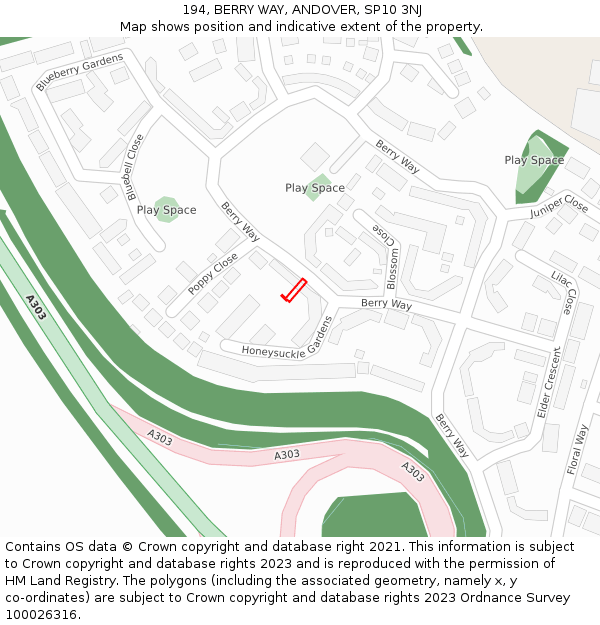 194, BERRY WAY, ANDOVER, SP10 3NJ: Location map and indicative extent of plot