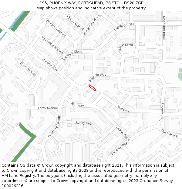 195, PHOENIX WAY, PORTISHEAD, BRISTOL, BS20 7GP: Location map and indicative extent of plot