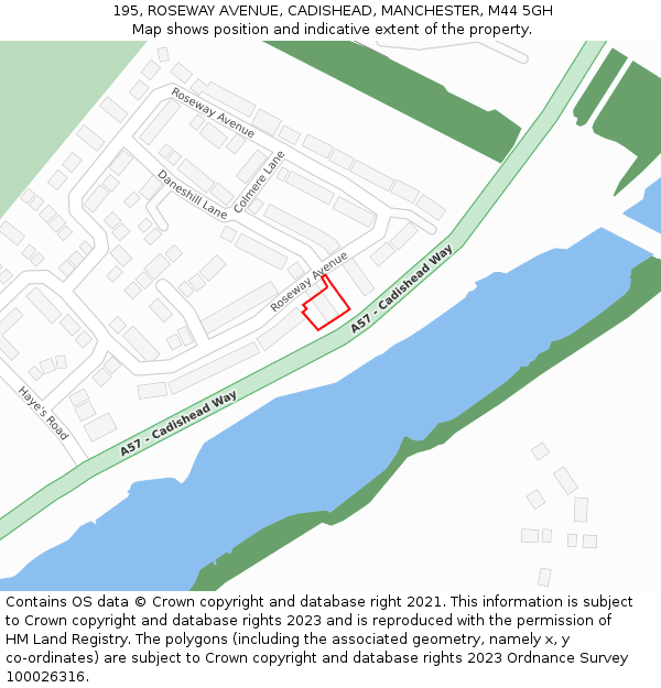 195, ROSEWAY AVENUE, CADISHEAD, MANCHESTER, M44 5GH: Location map and indicative extent of plot
