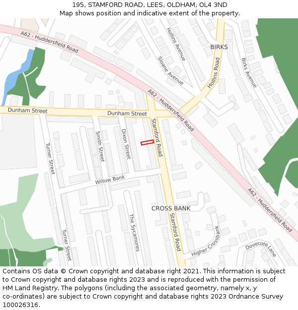 195, STAMFORD ROAD, LEES, OLDHAM, OL4 3ND: Location map and indicative extent of plot