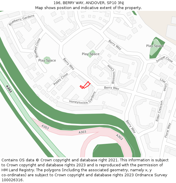 196, BERRY WAY, ANDOVER, SP10 3NJ: Location map and indicative extent of plot