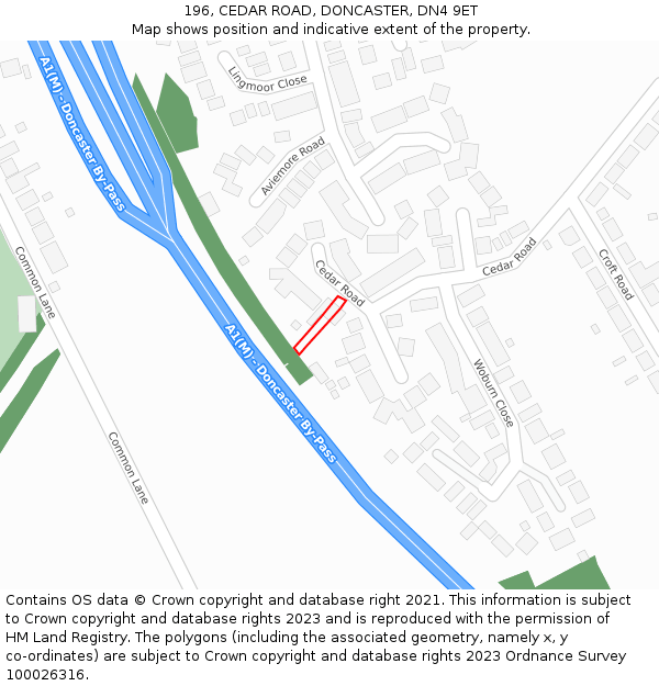 196, CEDAR ROAD, DONCASTER, DN4 9ET: Location map and indicative extent of plot