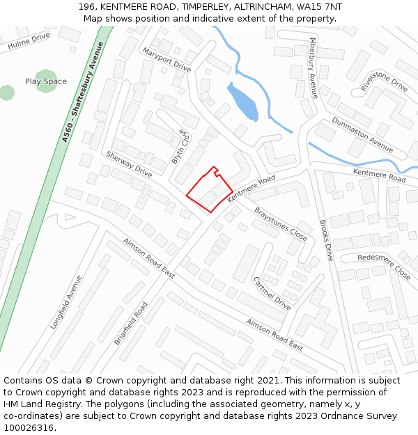 196, KENTMERE ROAD, TIMPERLEY, ALTRINCHAM, WA15 7NT: Location map and indicative extent of plot