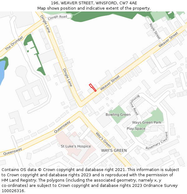 196, WEAVER STREET, WINSFORD, CW7 4AE: Location map and indicative extent of plot