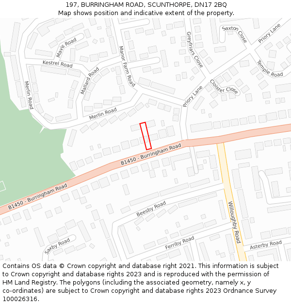 197, BURRINGHAM ROAD, SCUNTHORPE, DN17 2BQ: Location map and indicative extent of plot
