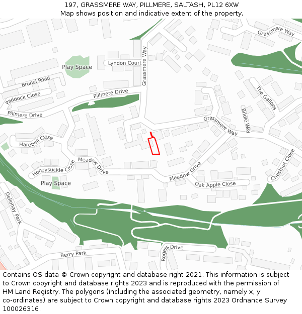 197, GRASSMERE WAY, PILLMERE, SALTASH, PL12 6XW: Location map and indicative extent of plot