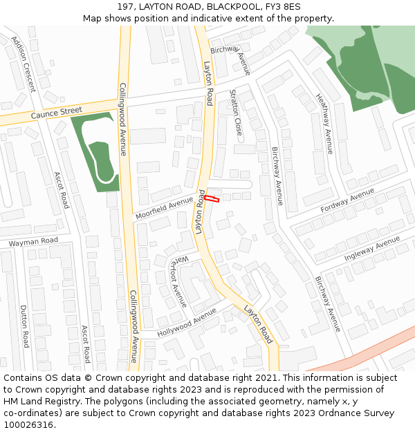 197, LAYTON ROAD, BLACKPOOL, FY3 8ES: Location map and indicative extent of plot