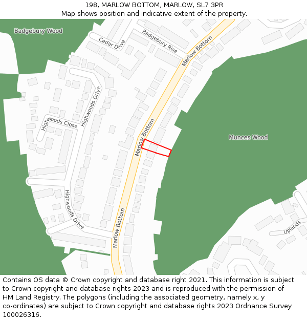 198, MARLOW BOTTOM, MARLOW, SL7 3PR: Location map and indicative extent of plot