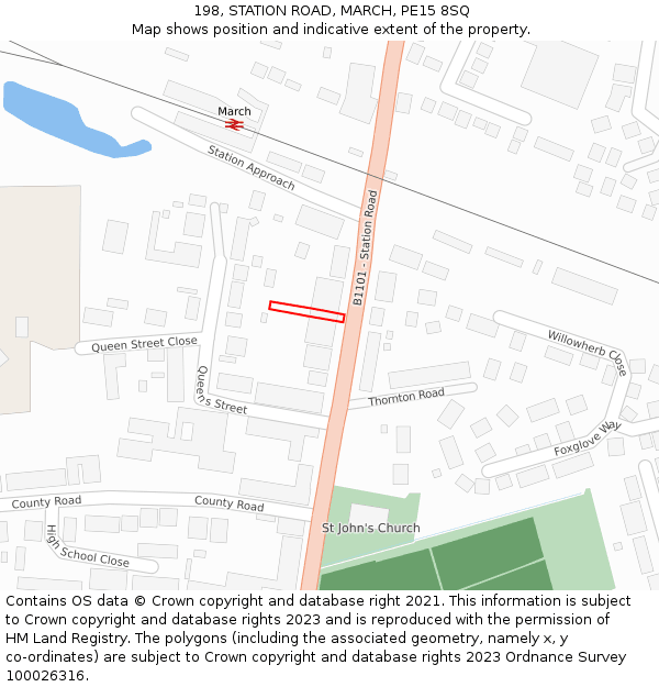 198, STATION ROAD, MARCH, PE15 8SQ: Location map and indicative extent of plot