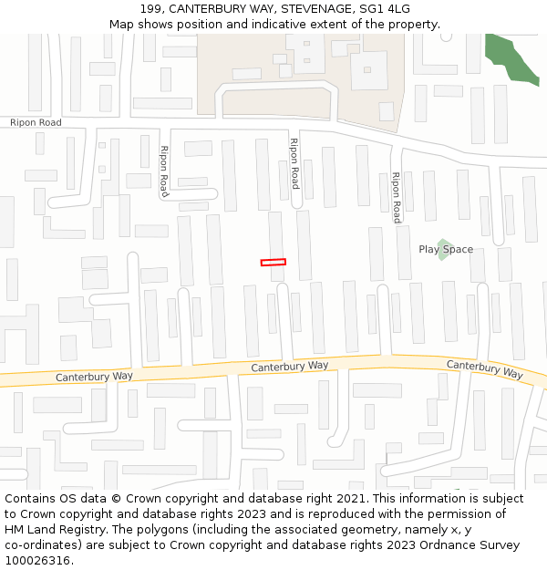 199, CANTERBURY WAY, STEVENAGE, SG1 4LG: Location map and indicative extent of plot