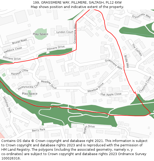 199, GRASSMERE WAY, PILLMERE, SALTASH, PL12 6XW: Location map and indicative extent of plot