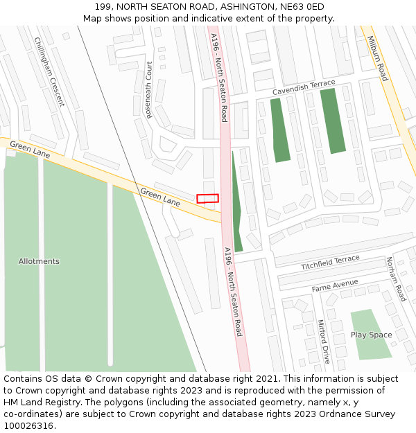 199, NORTH SEATON ROAD, ASHINGTON, NE63 0ED: Location map and indicative extent of plot