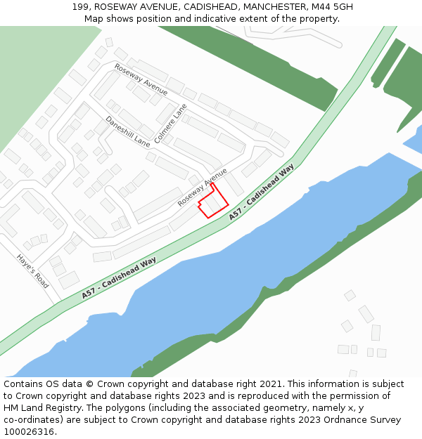 199, ROSEWAY AVENUE, CADISHEAD, MANCHESTER, M44 5GH: Location map and indicative extent of plot