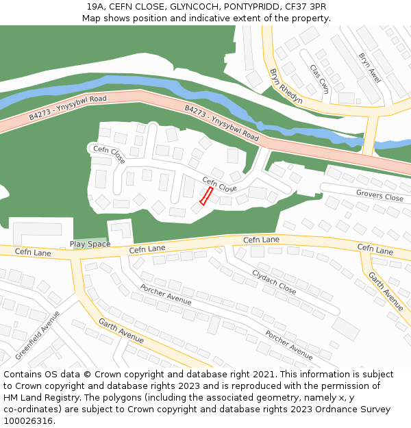 19A, CEFN CLOSE, GLYNCOCH, PONTYPRIDD, CF37 3PR: Location map and indicative extent of plot