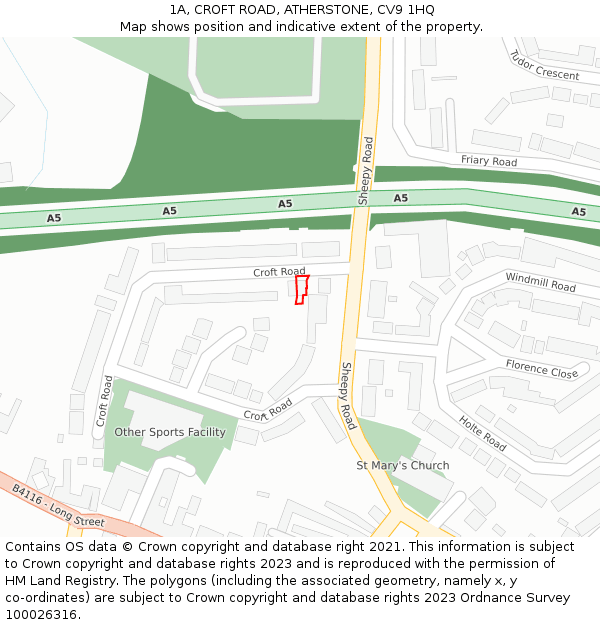 1A, CROFT ROAD, ATHERSTONE, CV9 1HQ: Location map and indicative extent of plot