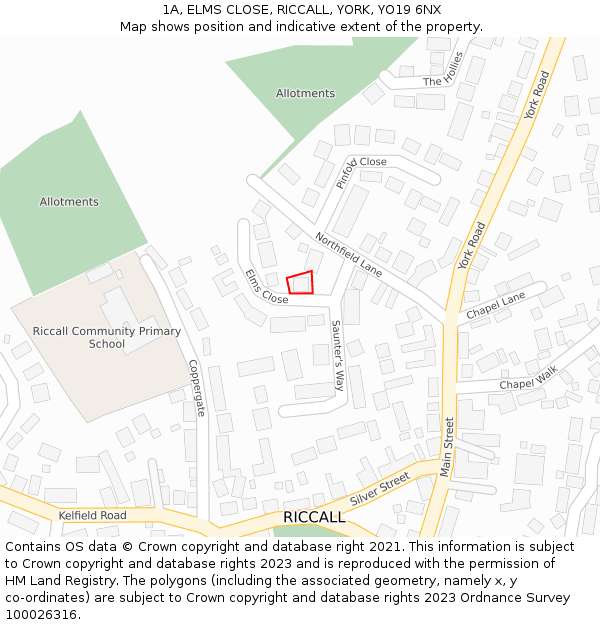 1A, ELMS CLOSE, RICCALL, YORK, YO19 6NX: Location map and indicative extent of plot