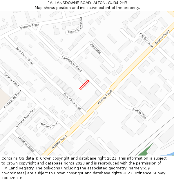 1A, LANSDOWNE ROAD, ALTON, GU34 2HB: Location map and indicative extent of plot